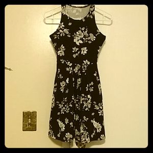 Black and white floral open back dress